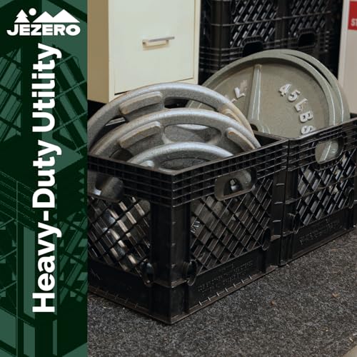 JEZERO 16 Quart 5-Pack Heavy Duty Plastic Crate | Stackable Multi-Purpose Storage Bin for Garage, Home, Office, Groceries, Outdoor, Camping & Kayaking | Black Utility Tote, 13" x 13" x 11"