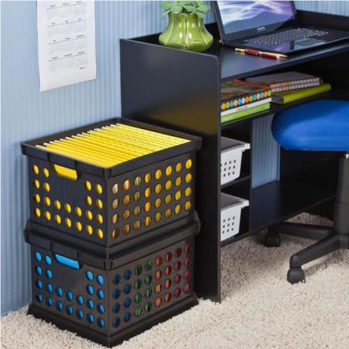 Sterilite Storage Crate Bin File Organizer for Home & Office, Black, 6-Pack