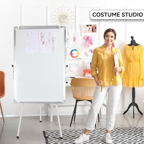 Tripod Writing Board with Paper Clamp & Pen Storage Rack, Adjustable Height Magnetic Whiteboard, Non-Slip Rubber Feet, Foldable Design for Office, School & Home Use