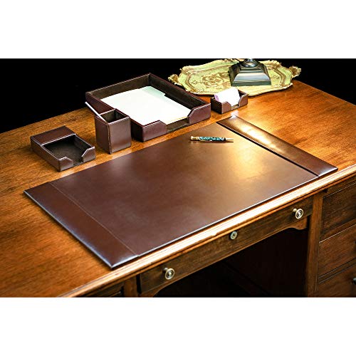 DACASSO Bonded Leather Desk Set - Luxury Leather Desk Pad & Desk Organization Essentials - Office Organization & Executive Desk Decor - (Dark Brown, 5 Piece)