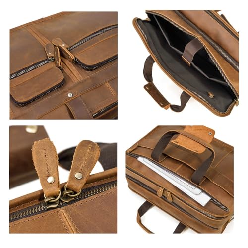 Mens Messenger Bag Vintage Leather Laptop Briefcase Large Laptop Bag Satchel Bag Computer Shoulder Bag(Brown)