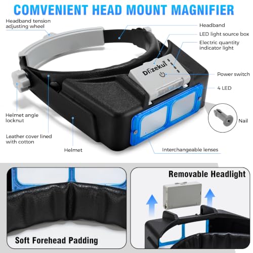 Dilzekui Rechargeable Magnifying Glasses for Close Work 1.5X to 3.5X Lenses