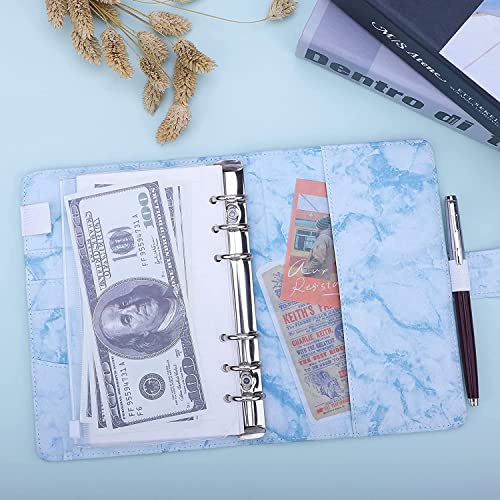 QERTYHKK A6 PU Leather Binder Budget Marble Refillable Notebook Cover, Loose Leaf Personal Planner with Magnetic Buckle