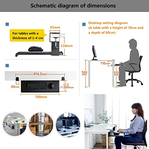 GAZOGJ Keyboard Tray Under Desk Clamp-On Keyboard Drawer Platforms - Push-Pull Keyboard Tray Sliding Under Desk - Ergonomic for Home Office,Easy to Install Desk Extender,Adjusta,