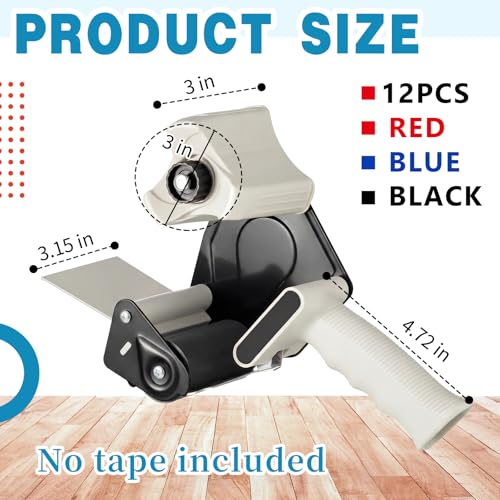 WILLBOND 3 Inch Wide Tape Gun, 12 Pack, Red,Blue,Black