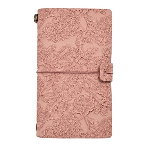 QERTYHKK A6 Refillable Planner Leather Travel Journal Notebook-Embossed Pocket Diary -Gift for Girls,Women,Mom, Daughter (192 Pages)