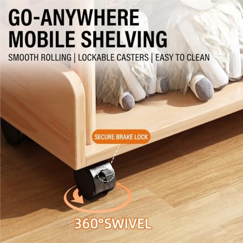 LLXMGRSH Rolling Bookshelf with Wheels, 4 Tier Mobile Bookcase, Narrow Storage Cart with Casters, Wood Standing Organizer, Portable Shelving Unit for Living Room, Bedroom(A,80CM/31.4IN)