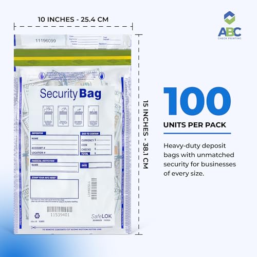 White Opaque Deposit Bags | Tamper-Evident Cash & Valuables Bag | Tear-Off Receipt | Heavy-Duty 10" x 15" | 100 pcs | ABC Check Printing