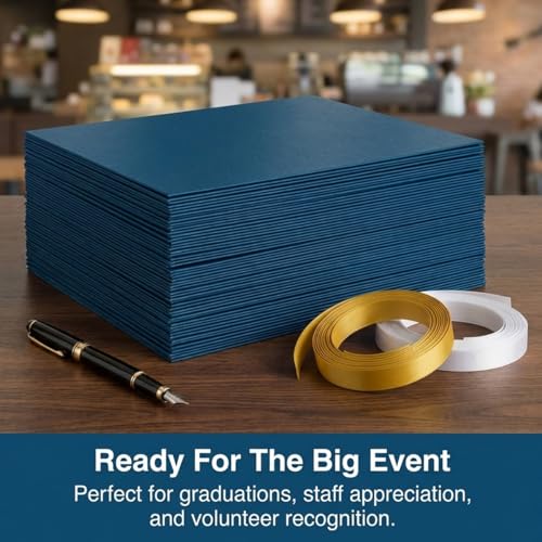 PaperDirect Blue Certificate Jackets, 80lb Cardstock, 9.5" x 12" Presentation Holders, Solid Blue Document Covers, Graduation, School Recognition, Staff & Volunteer Certificates, Box of 50