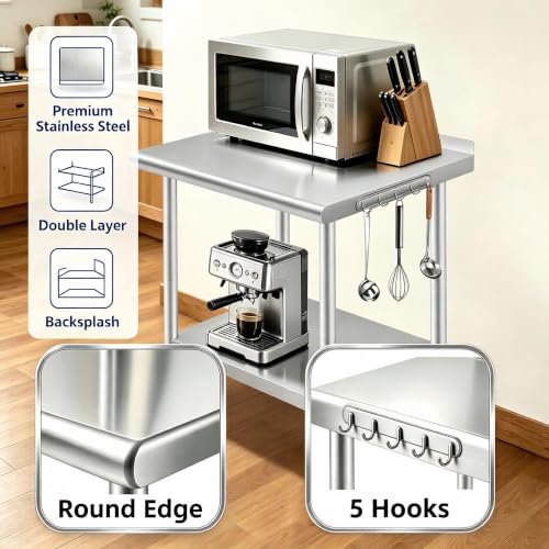 Garvee Stainless Steel Work Table with Casters, 24 x 30 Inch Prep Table