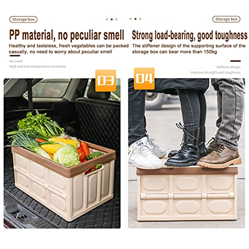 Collapsible Storage Bins with Lids Lidded Storage Bins Plastic Crates Folding Storage Box Stackable Storage Cubes Organizer Multifunctional Trunk Box Reusable Containers-Green 28l(15x10x7.4inch) (B