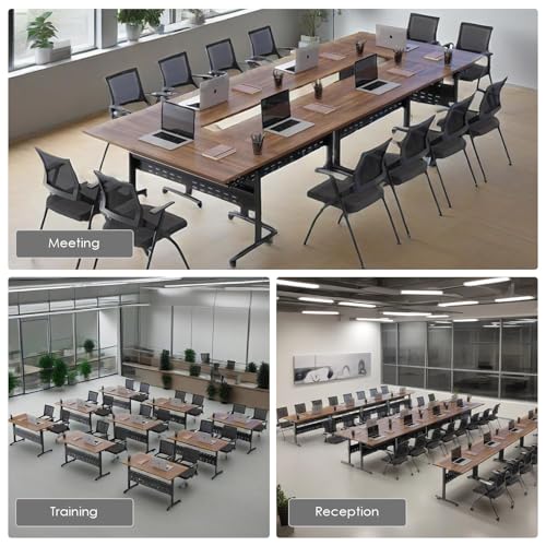 KaBuea Folding Conference Table, Meeting Room Mobile Table with Lockable Wheels, Heavy Duty Rectangular Training Table, Executive Boardroom Furniture for Offices, Reception, Boardroom