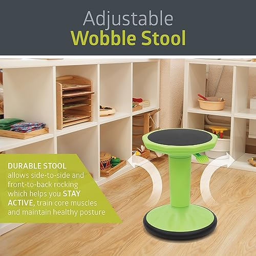 Pearington SitFree Height Adjustable Wobble Stool, Active Flexible Seating Chair for Kids and Adults - School and Office, Green