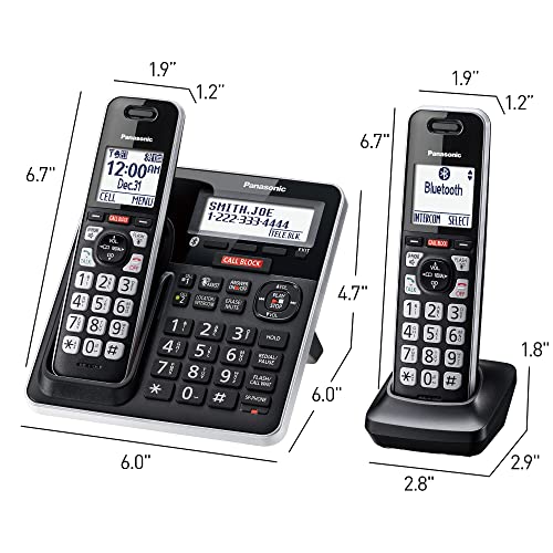 Panasonic Cordless Phone with Advanced Call Block, Link2Cell Bluetooth, One-Ring Scam Alert, and 2-Way Recording, Phone with Answering Machine, 3 Handsets - KX-TGF973B (Black/Silver Trim)