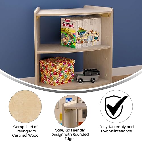 Classroom Essentials Commercial Grade Bow Front 2 Tier Wooden Classroom Open Corner Storage Unit, Safe, Kid Friendly Design, Natural