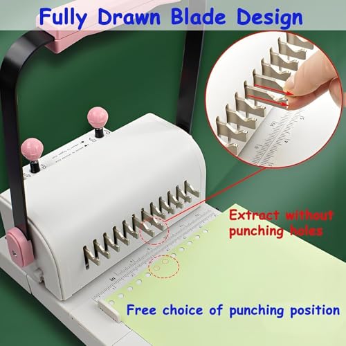 Vdniduir Wire Binding Machine - 20 Sheet Punch Capacity, Adjustable Pressure Ring & Extended Ruler for Professional Notebooks, Cards & Document Binding