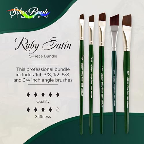 Silver Brush Limited Ruby Satin Short Handle Angles Paintbrush Set, 5pc