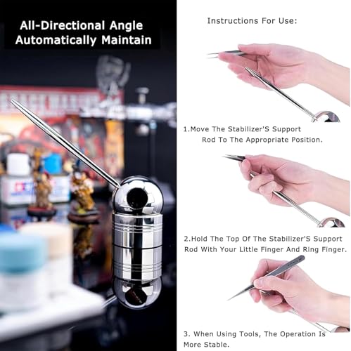 OSPSHPG Model Making Hand Stabilizer, Handheld Modeling Tool Stabilizer, Stainless Steel Design, Rotate Horizontally 360°, Vertically 210°, Effectively Reducing Hand Tremor