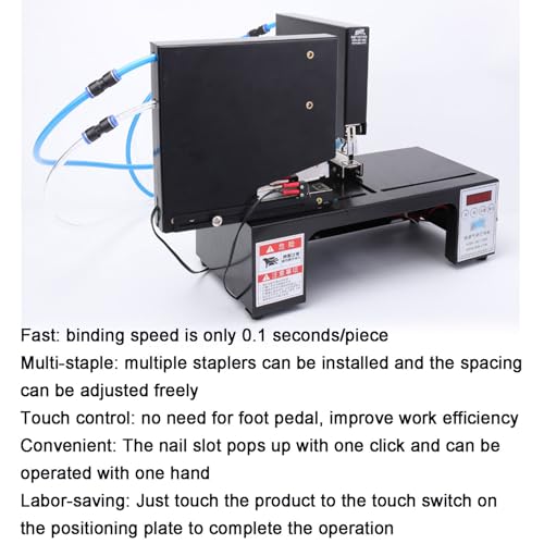 0.95-13.8in CNC Pneumatic Stapler, 100mm Electric L Type Dual Head Rapid Binding Machine, with Yield Counter&Pop-up Nail Slot, 35 Sheets/70g Paper Thickness, for Printing Houses, Offices, Publishers