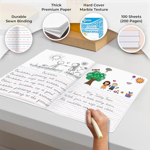 Rosmonde Composition Notebook Bulk, 50 Pack, Colors Marbles, Grades K-2