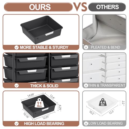 10 Drawers Rolling Cart with Wooden Tabletop, Utility Storage Cart with Wheels, Art Supply Craft Organizer on Wheel with Metal Frame & Handles for Home Office School,Black