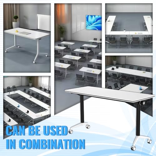 Pubaerkk Folding Conference Table, White Conference Room Tables, Flip Top Mobile Training Table, Folding Meeting Tables with Wheels, Seminar Tables for Offices, School,1pcs,47in*20in