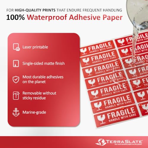 TerraSlate Waterproof Sticker Paper | 5 Mil Permanent Adhesive Labels | Printable Sticker Paper for Laser Printer, Copy Machine & Digital Press (Tabloid Extra - 12" x 18", 250 Sheets)