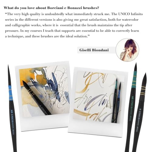 Borciani e Bonazzi Infinito Synthetic Quill Liner Watercolor Brush - Size # 4x0 w/Patented Hidro Hair - Watercolor Artist Brushes - Non-Slip, Anti-Roll Handle - Handcrafted in Italy