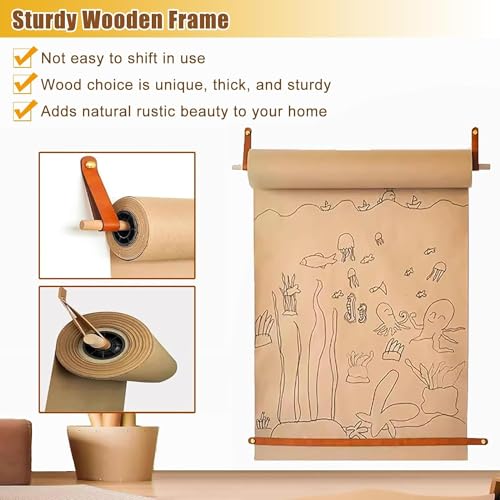 ELUKHT Paper Holder Wall Mounted-Kraft Paper Dispenser, Hanging Paper Roll with Cutter (One Color 64cm/25.2in Wide)