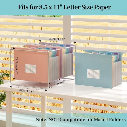 Expanding Hanging File Folders for Filing Cabinet, 7 Accordion Pockets, 1.2'' Expandable, Multi-Color Tabs, Letter Size, 50% Wheat Straw, 3 Pack (Lavender)