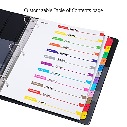 Amazon Basics Ready Index Monthly Paper Tab Dividers, 12-Tab, 10-Pack, Multicolor