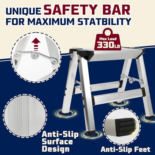 FOLDDEX Foldable Step Stool | Metal Folding Step Stool, 330 lbs | Ultralight Aluminum, Anti-Slip & Secure Lock Design, Small Stool for Adults, Kids, Seniors | Home, Kitchen, Outdoor | Heavy Duty