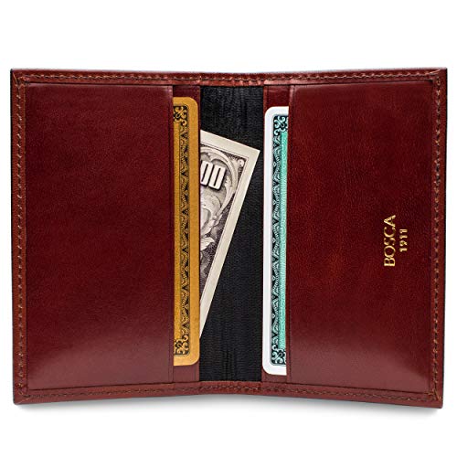 Bosca Men's Leather Card Holder Wallet - Slim, Front Pocket Design, 4 Card Slots Calling Card & ID Case for Men - Dark Brown