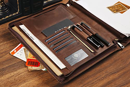 Leather Portfolio for 12.9 inch iPad Pro (2018/2020/2021/2022), Leather Portfolio with Ipad Holder for Letter Size Notepad, Personalized Padfolio for Men (Dark Khaki, Non-Custom)