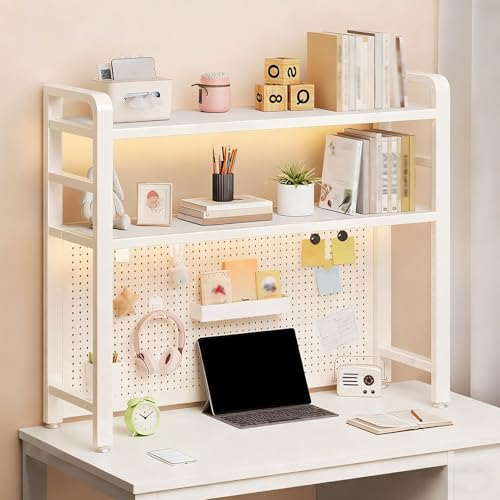 JHDXL Desktop Shelf Organizer Display Rack, Desktop Bookshelf with Anti-Slip Feet & Back Pegboard, Industrial Bookshelf, for Office Home Dormitory(White,98 * 55cm/38.6 * 21.6in)