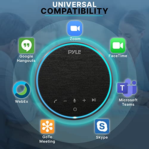 Pyle Portable Conference Speakerphone, Multifunctional Wireless BT Speaker Phone with USB C and Aux Cable, 10m Omnidirectional Microphone Coverage, Ideal for Home and Office Use
