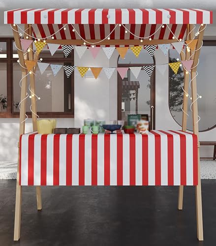 MLYAYE Wood Food Cart on Wheels, Movable Stall Display Stand for Street Stalls, Market Vending, Booth, Floor-Standing Vendor Table Carts, Practical & Lightweight(Red,L 59 inch)