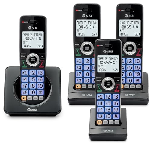 AT&T 4-Handsets Landline Home Phone with Call Blocker, Caller ID/Call Waiting, Full-Duplex Handset Speakerphone, Backlit Keypad & Display, Rechargeable Battery, ECO Mode, DECT 6.0: GL2101-41