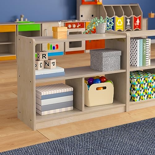Classroom Essentials Commercial Grade 3 Section Modular Wooden Classroom Open Storage Unit, Safe, Kid Friendly Design, Natural
