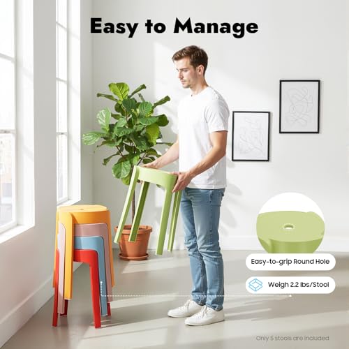 5 Pcs Plastic Stackable Stools 18 Inch Height Backless Classroom Stools