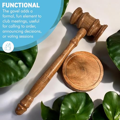 Thorness Full-Size Auctioneer's Wooden Gavel and Block - Ideal for Judges, Lawyers, Auctions, Courts, Companies, and Students, 30cm (L), Brown, 32102
