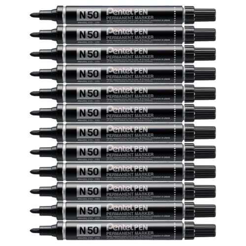 Pentel N50 Permanent Marker Bullet Tip 1.5-2mm Line Black Ref N50-A [Pack of 12]