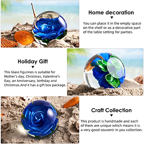 EUSTUMA Hand Blown Glass Flower Paperweight Figurine for Office Desk.Give You A Gift from The Person You Love, The Garden Decoration.(Blue Flowers)