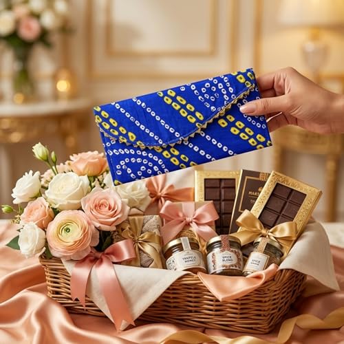 LoveNspire Brocade Fabric Money Envelopes (7.5 x 3.5 Inch) Decorative Bandhani Pattern Shagun Lifafa for Indian Wedding, Birthday | Cash Gift Holder & Home Savings Organizer Orange/Pack of 10