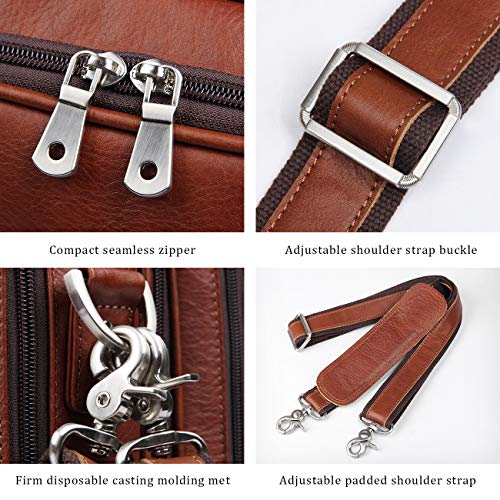 Augus Genuine Leather Briefcase for men, Business Travel Laptop Bag, Brown