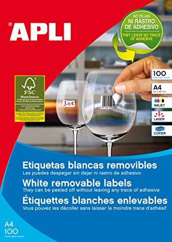 APLI 3059 Removable White Labels 210.0 x 148.0 mm 100 Sheets
