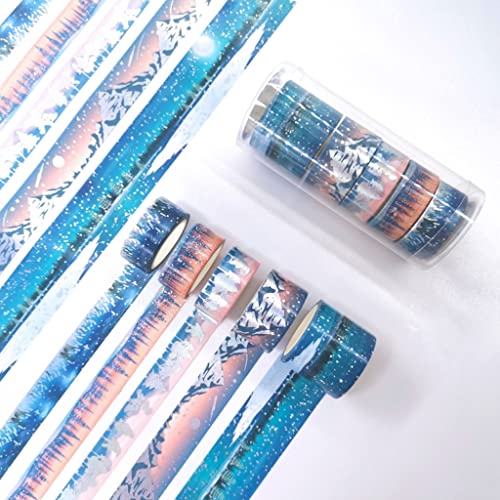 VIAENKFG 5PCS/Set Silver Washi Tape Decoration DIY Hand Tear Scrapbook Stickers Supplies