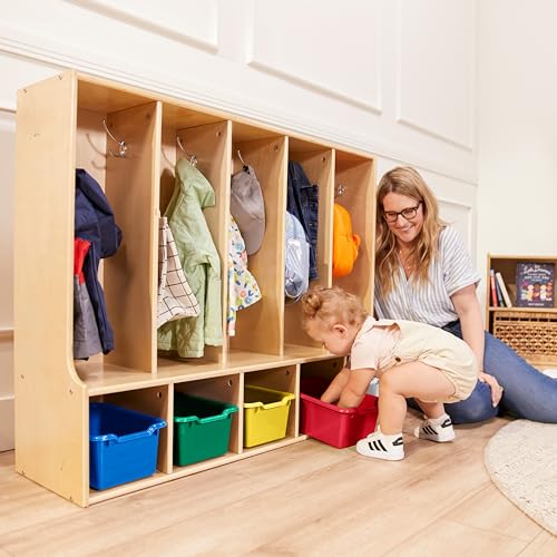 ECR4Kids Streamline 5-Section Toddler Coat Locker with Bench and Bins, Kids Furniture, Assorted