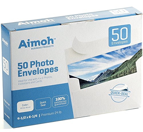 Aimoh 50 White A4 4x6 Photo Envelopes SELF SEAL - Fits 4 x 6 Photos, Invitations, Strong SELF-SEAL Closure, 24lb, White - 1 Case - 24 Packs - 1200 Envelopes (36050-CS)