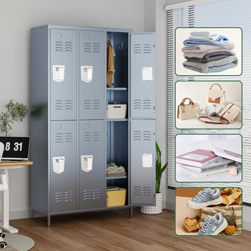 VIYET 6 Door Metal Lockers for Employees,6 Heavy-Duty Hooks,72" Secure Storage for Home,Offices,Schools & Gyms | Gray